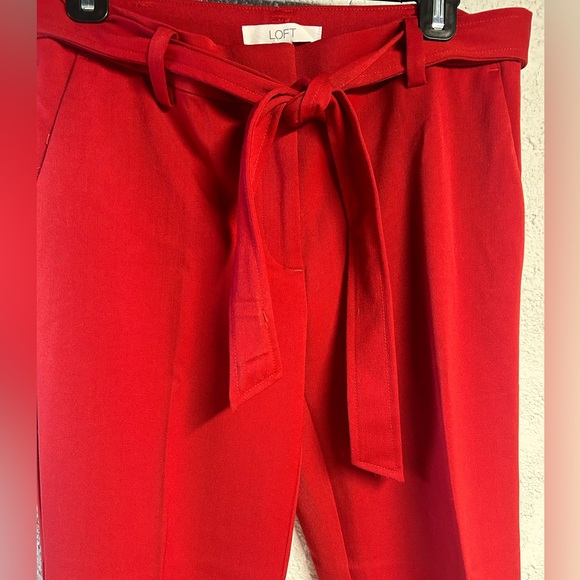 Loft red straight cut pants with waist tie - Picture 2 of 6